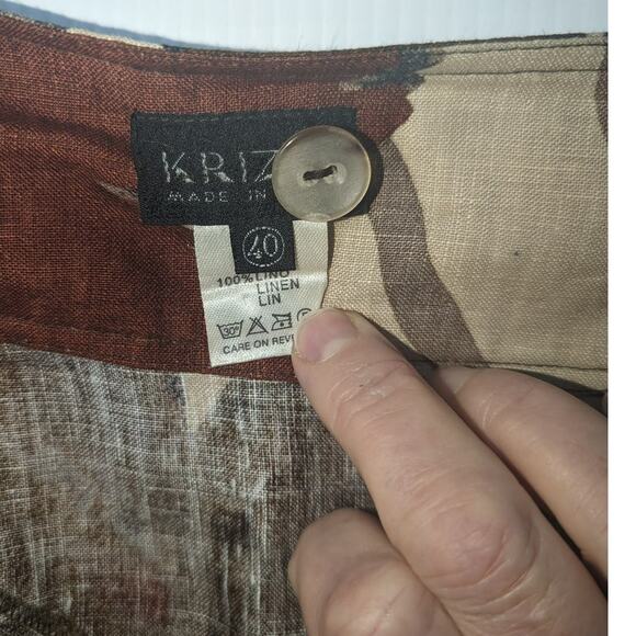 Krizia Vintage Y2K  Midi Skirt Linen Brown Floral Elastic Bubble Hem Size 40 - Picture 3 of 10